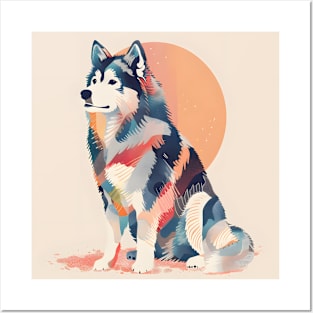 70s Alaskan Malamute Vibes: Pastel Pup Parade Posters and Art